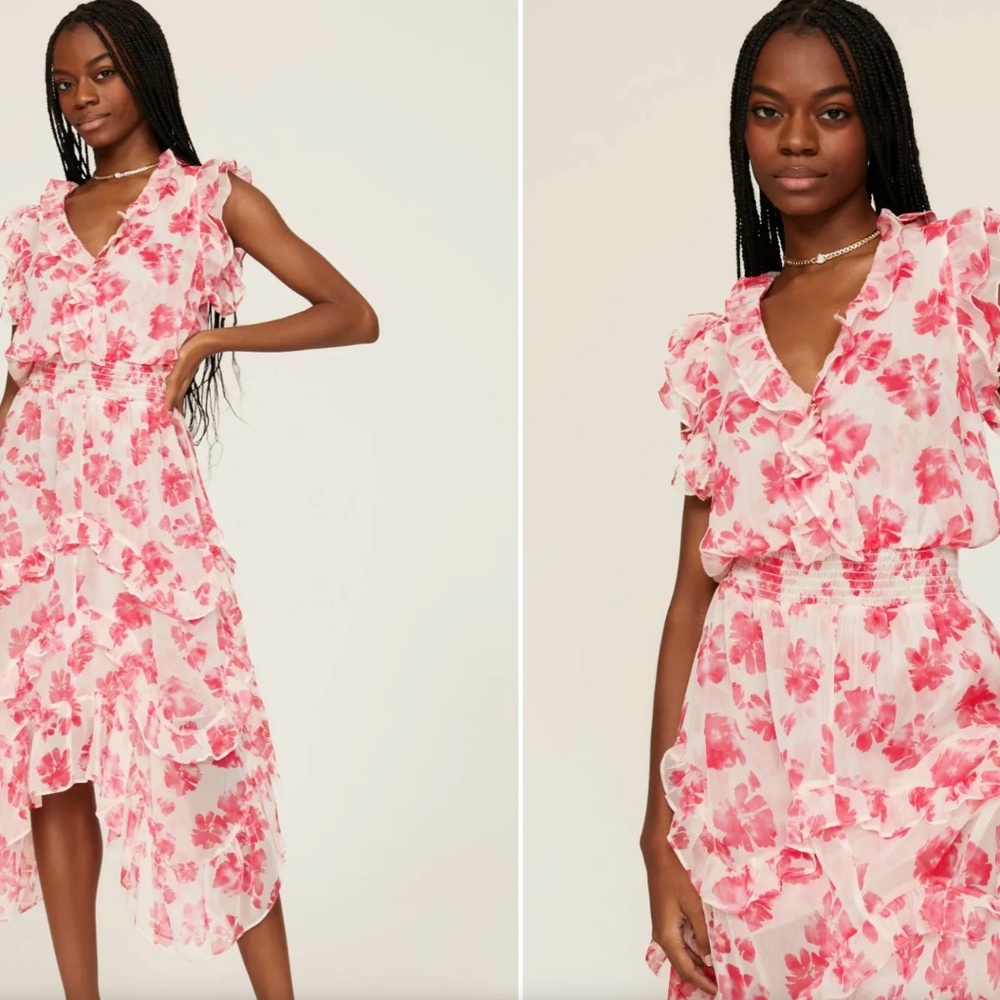 Misa Los Angeles High Low Dress in Red Floral